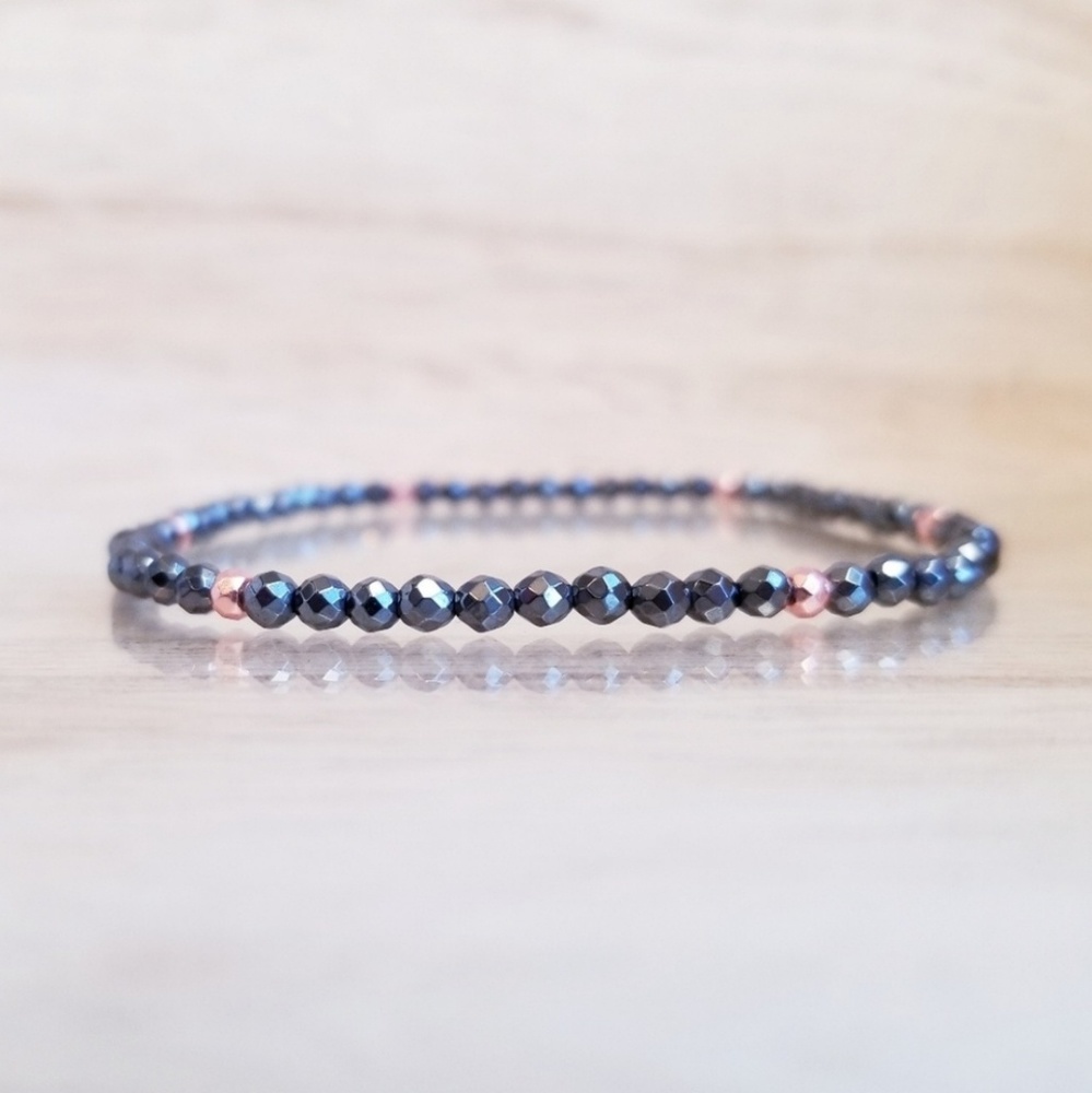 Rose Gold Hematite Faceted Bead Gemstone Bracelet - Picture 1 of 6